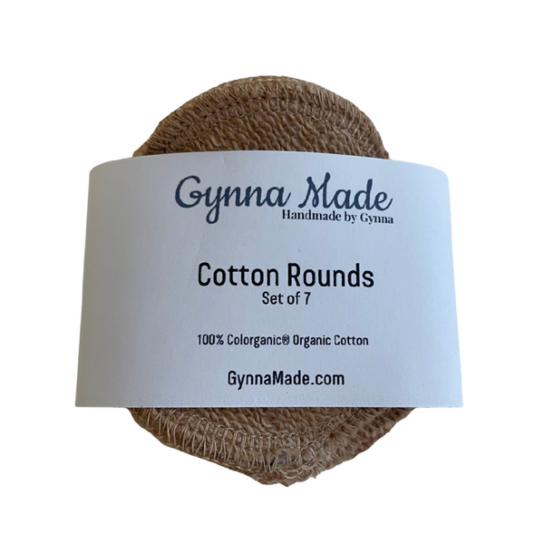 set of  7 cotton rounds showing label.